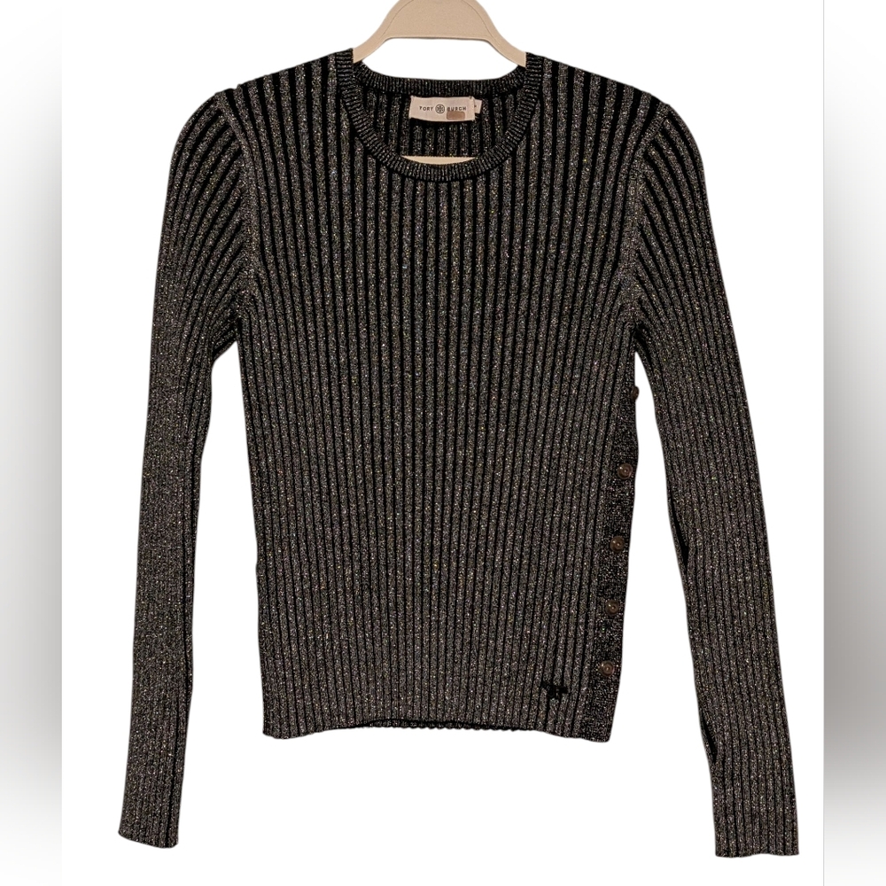 Tory Burch Sparkly Ribbed Crewneck Sweater
